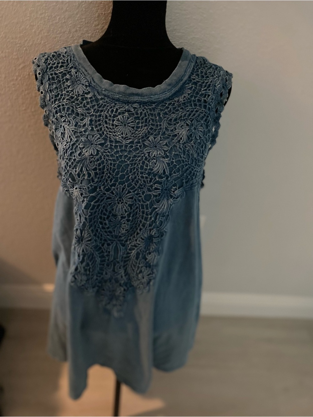 Free People Dusty Blue Crochet Front Tank